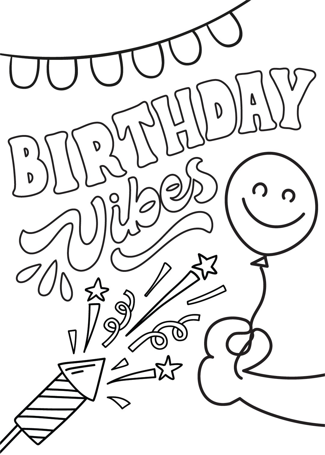 Image of Birthday Vibes Free Printable Birthday Coloring Card For Kids.