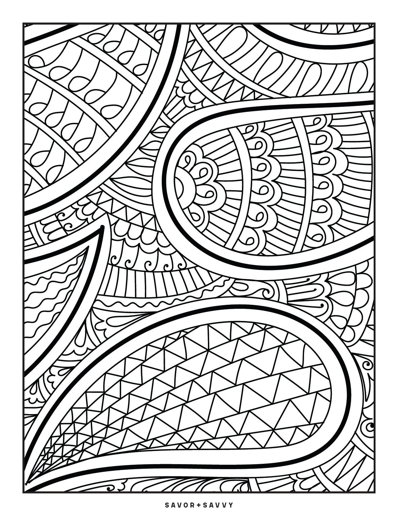 Image of Geometric Paisley Pattern Coloring Page For Teens.