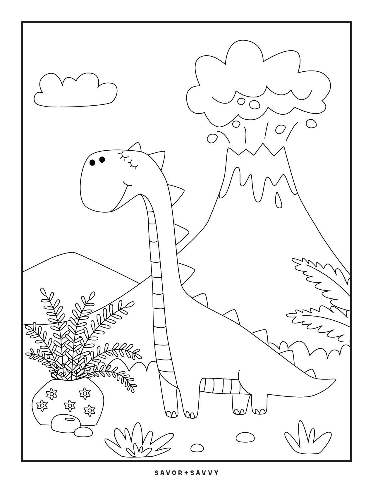 Image of Diplodocus Free Printable Dinosaur Coloring Page For Kids.