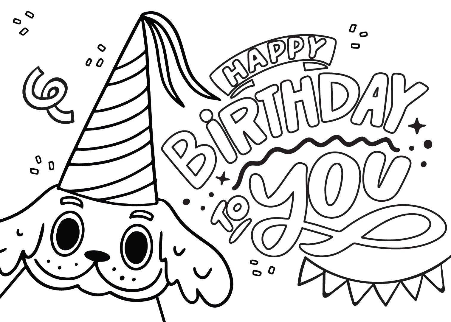 Image of Happy Birthday To You Free Printable Birthday Coloring Card For Kids.