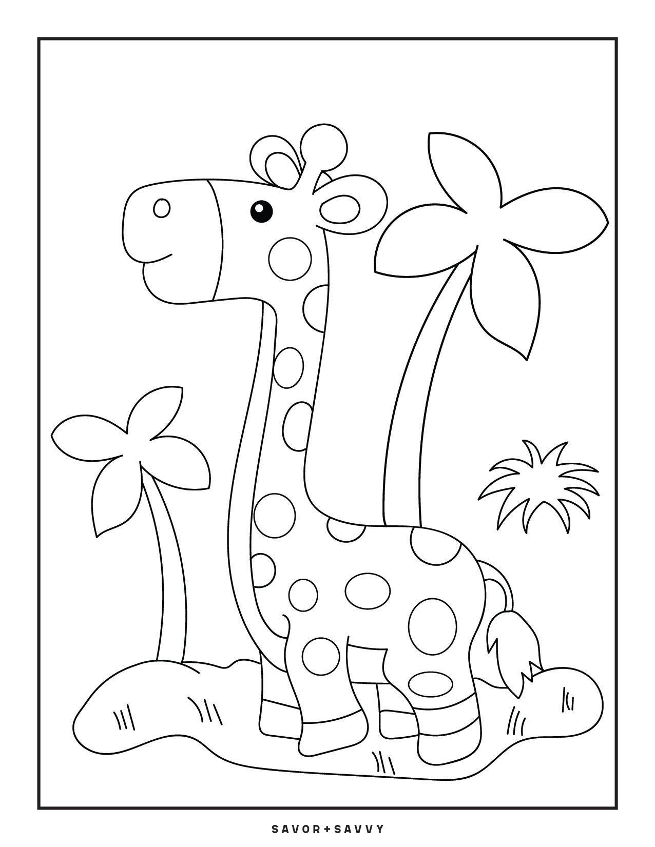 Image of Giraffe Free Printable Jungle Animals Coloring Page For Toddlers.