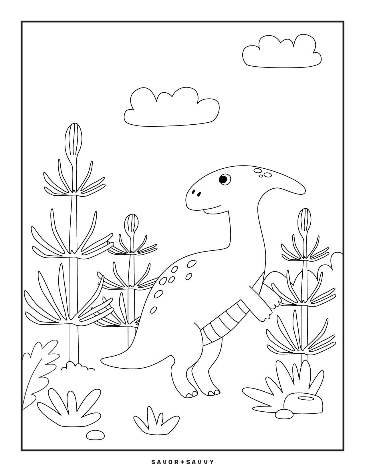 Image of Parasaurolophus Free Printable Dinosaur Coloring Page For Kids.