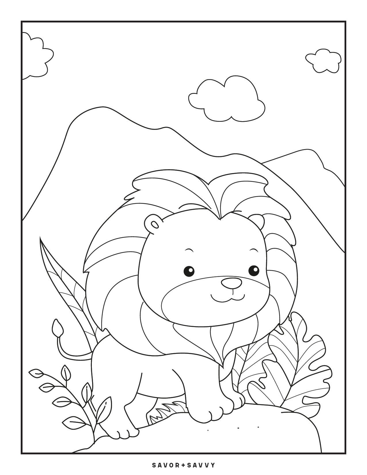 Image of Lion Free Printable Jungle Animals Coloring Page For Toddlers.