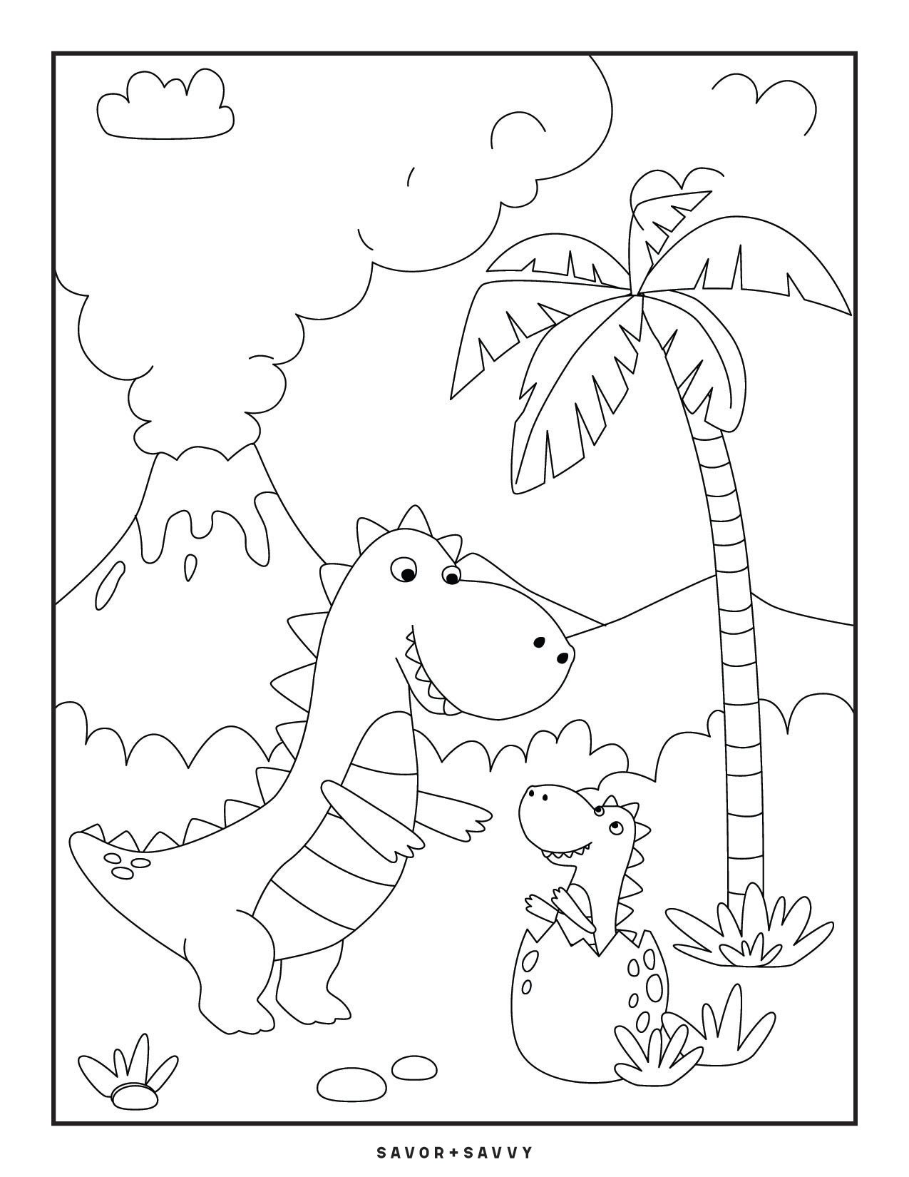 Image of T-Rex Mom and Baby Free Printable Dinosaur Coloring Page For Kids.