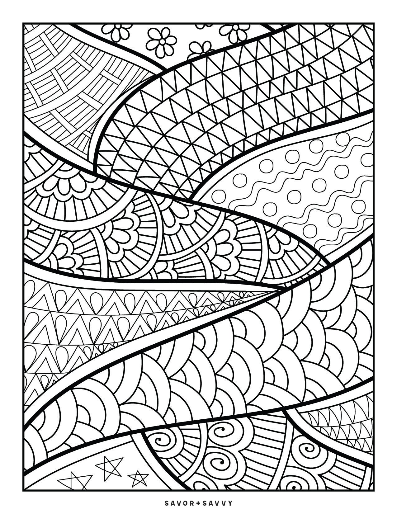 Image of Layered Geometric Patterns Coloring Page For Teens.