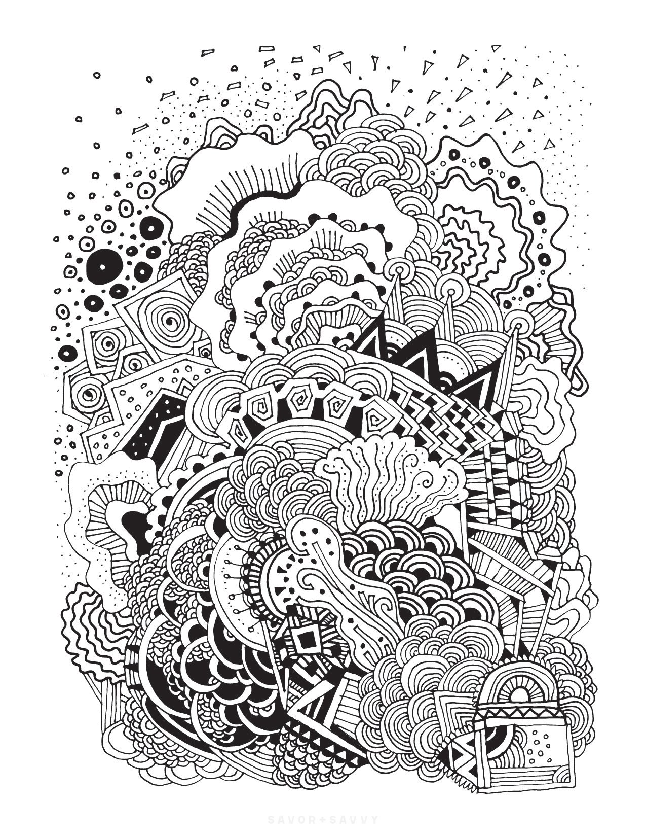 Image of Abstract Doodles Free Printable Zendoodle Coloring Page.