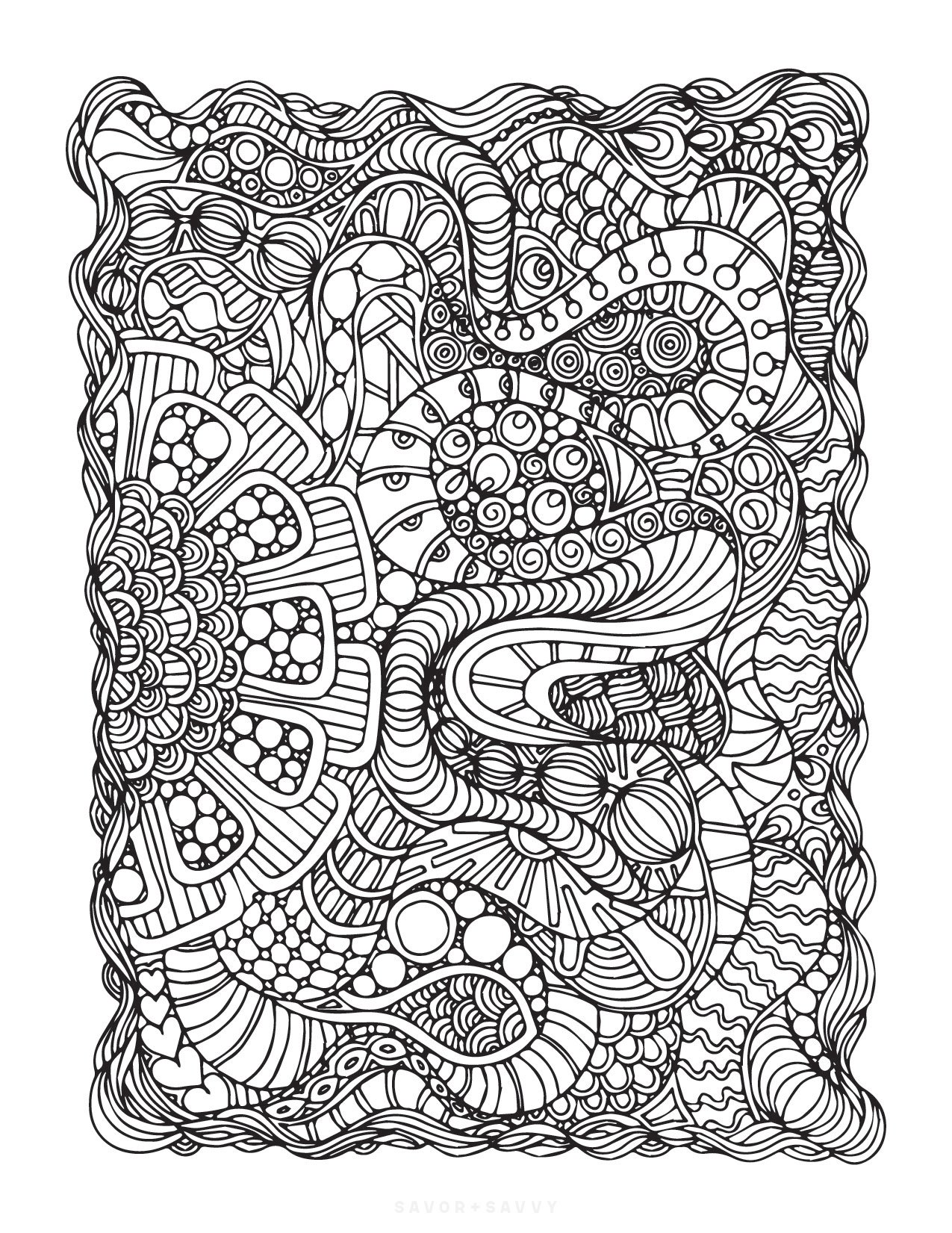 Image of Abstract Shapes Free Printable Zendoodle Coloring Page.