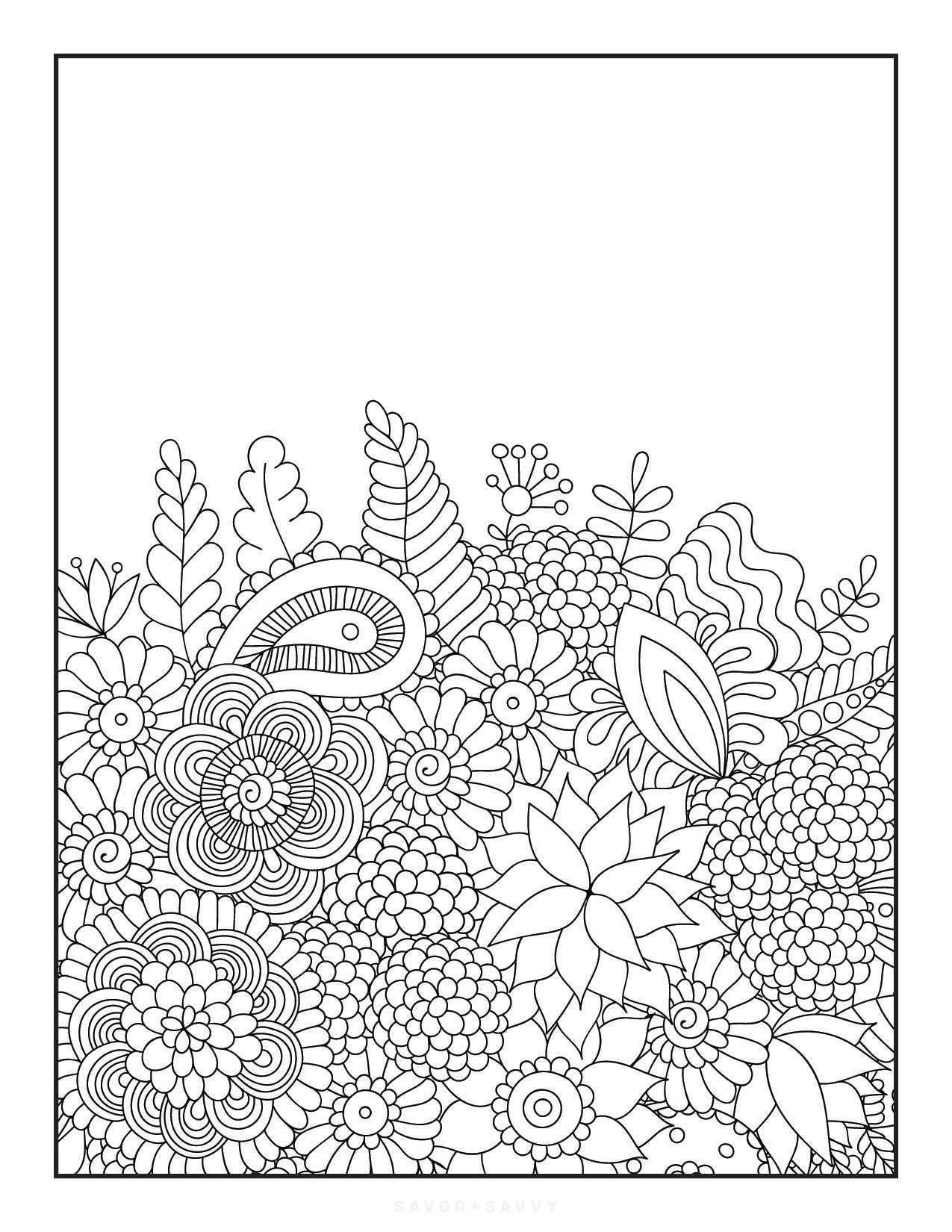 Image of Floral Doodle Bouquet Free Printable Coloring Book Cover For Teens.