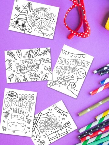 Image of Free Printable Birthday Coloring Cards For Kids.