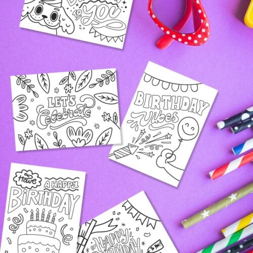 Image of Free Printable Birthday Coloring Cards For Kids.