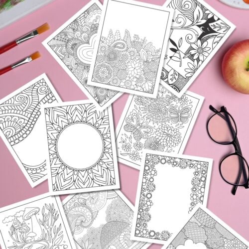Image of Free Printable Coloring Book Covers For Teens on pink background.