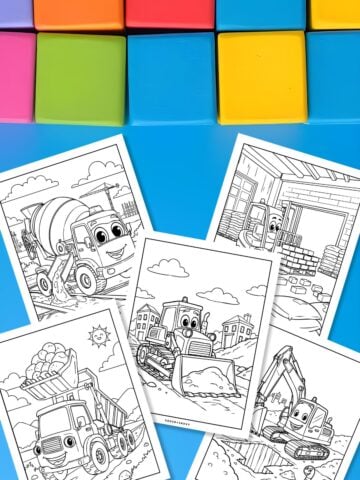 Image of Free Printable Construction Coloring Pages For Boys on blue background.