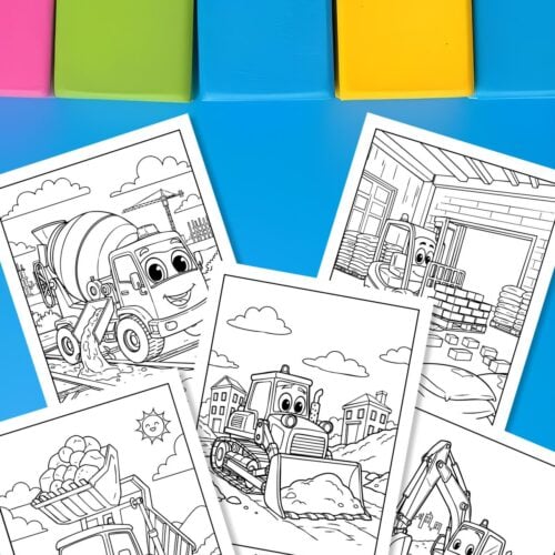Image of Free Printable Construction Coloring Pages For Boys on blue background.