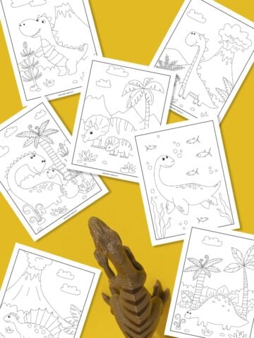 Image of Free Printable Dinosaur Coloring Pages For Kids on yellow background.