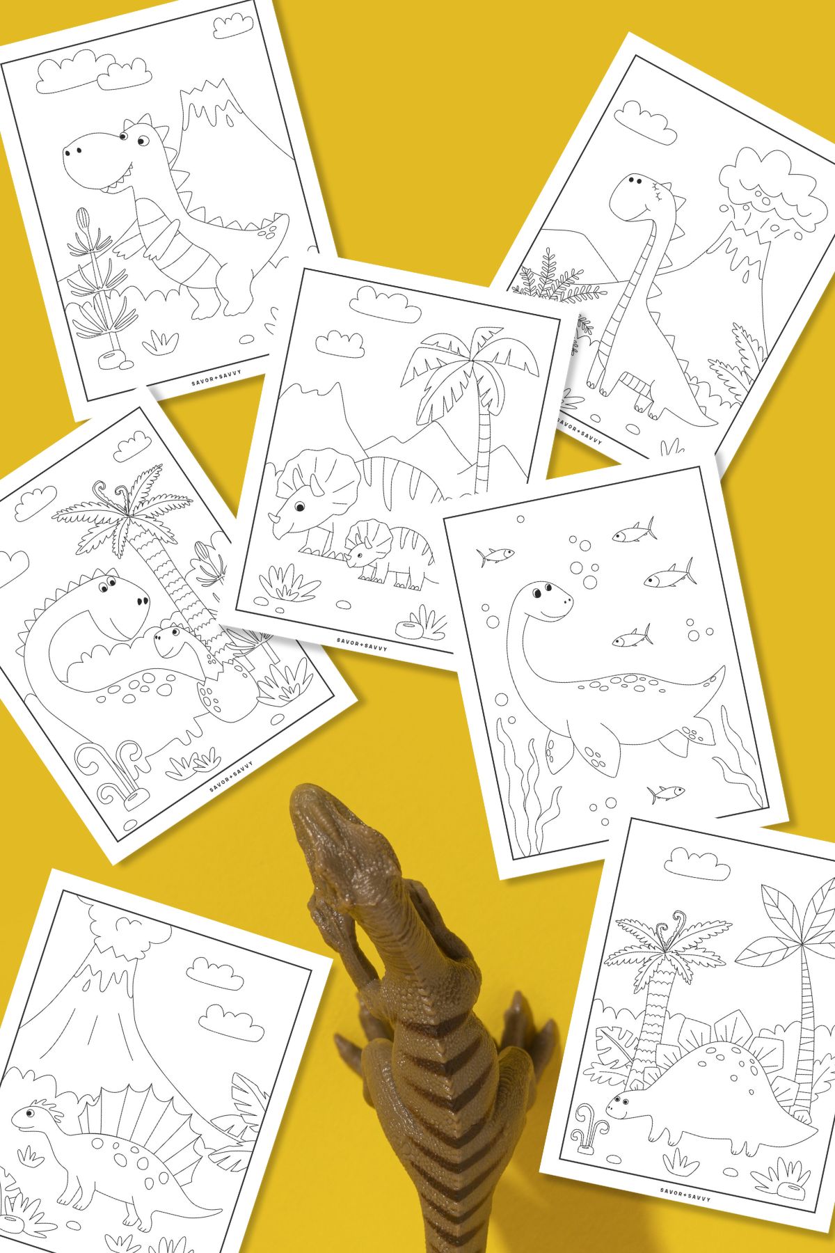 Image of Free Printable Dinosaur Coloring Pages For Kids on yellow background.