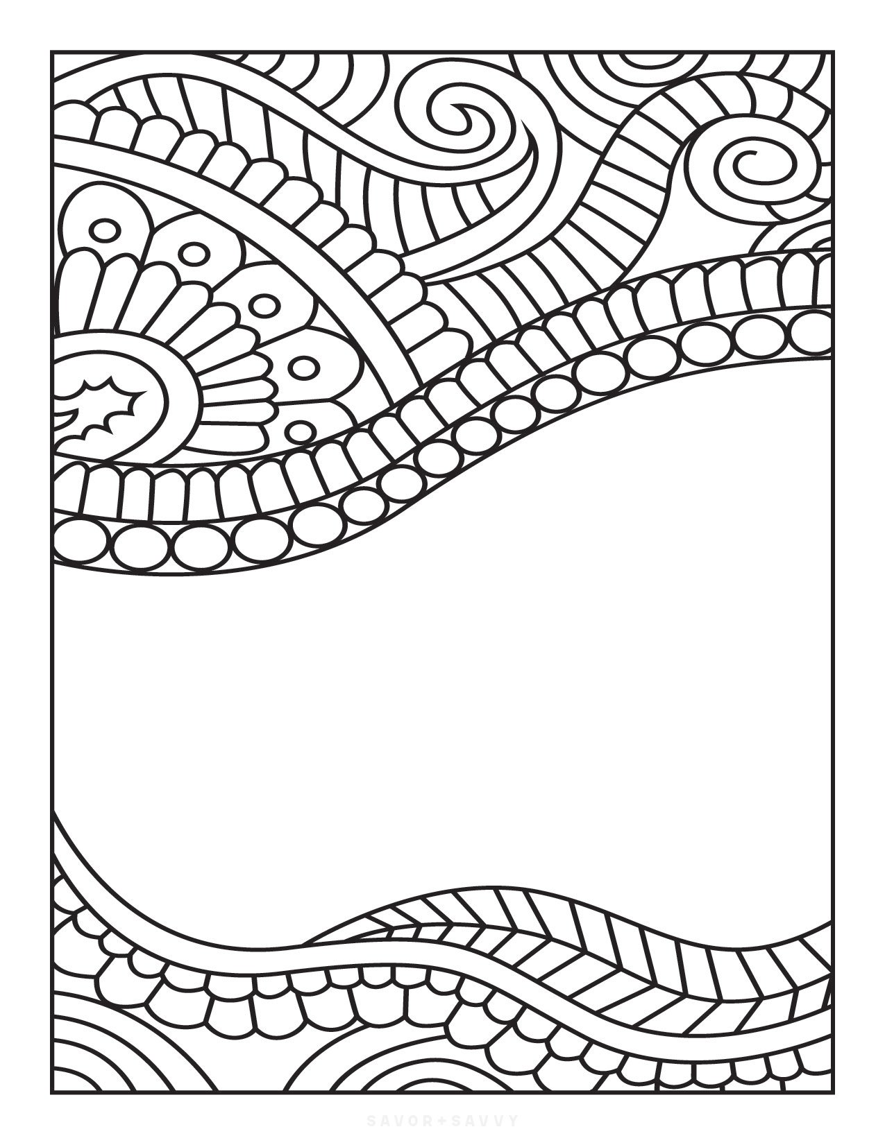 Image of Mandala Waves Free Printable Coloring Book Cover For Teens.
