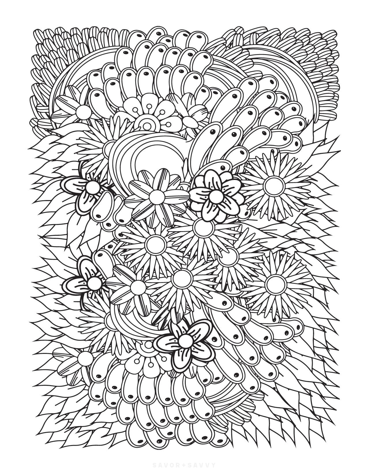 Image of Zendoodle Flowers Free Printable Zendoodle Coloring Page.