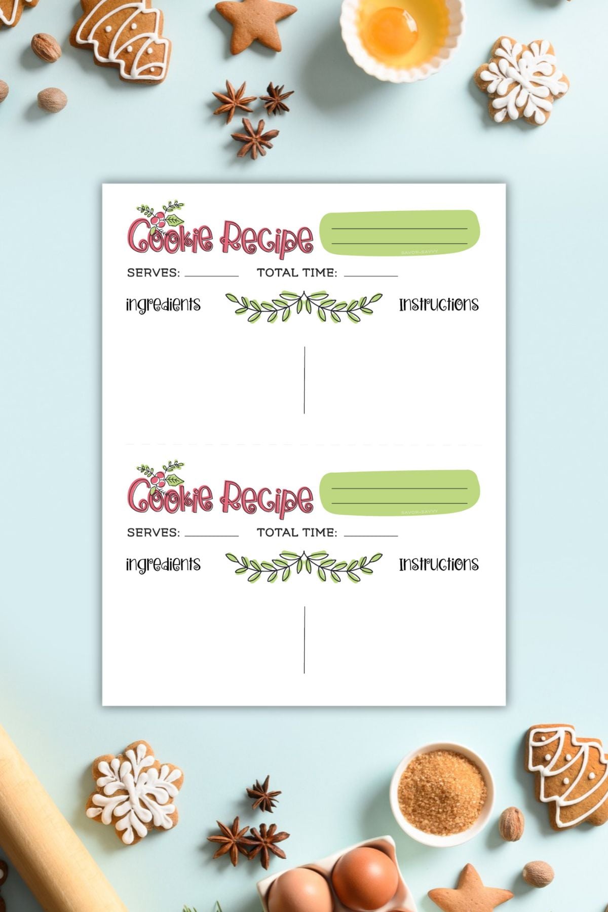 Free printable Christmas cookie exchange recipe cards.