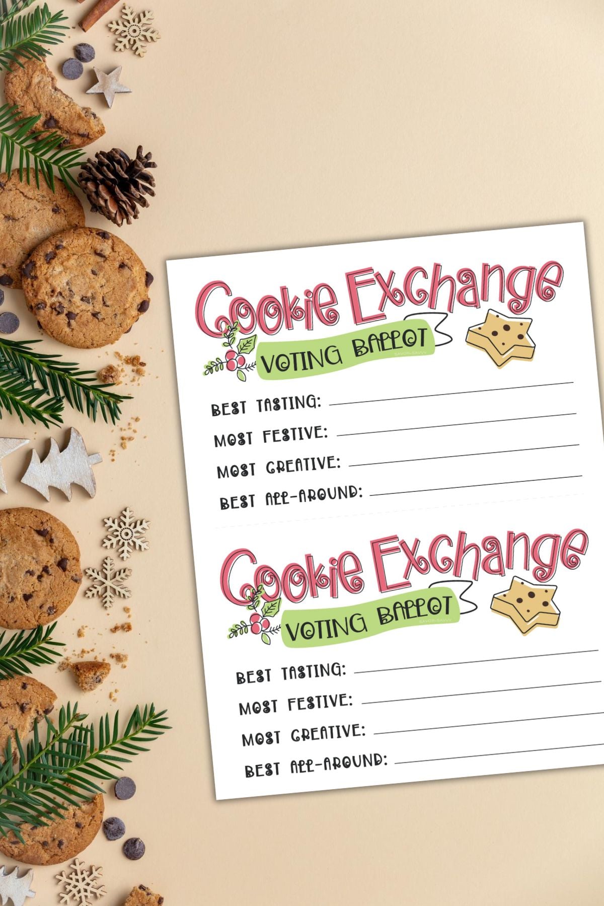 Free printable cookie exchange voting ballot.